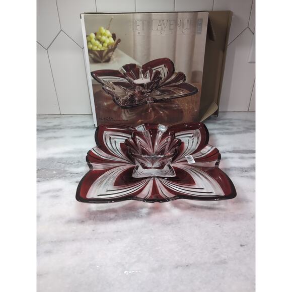 Fifth Avenue Crystal Aurora Chip & Dip Dish, Crystal Serving Dish, Plomb Dish‎ - Picture 2 of 12